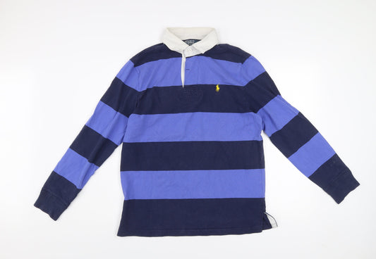 Ralph Lauren Men’s Blue White Striped Rugby Shirt Size M Long Sleeve