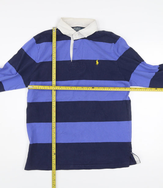 Ralph Lauren Men’s Blue White Striped Rugby Shirt Size M Long Sleeve