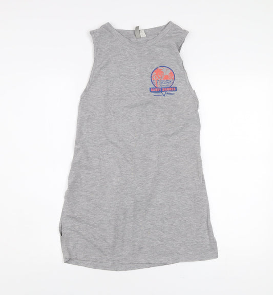 ASOS Womens Grey Tank Top UK 8 Crew Neck Sleeveless Beach Print