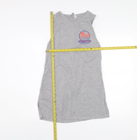 ASOS Womens Grey Tank Top UK 8 Crew Neck Sleeveless Beach Print
