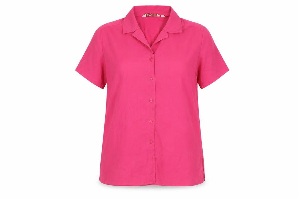 EWM Women Pink Short Sleeve Collared Button-Up Shirt Size 12
