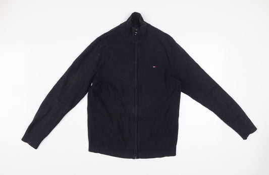 Tommy Hilfiger Men Black Knit Full Zip Jacket Size M Cotton Blend