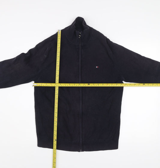 Tommy Hilfiger Men Black Knit Full Zip Jacket Size M Cotton Blend