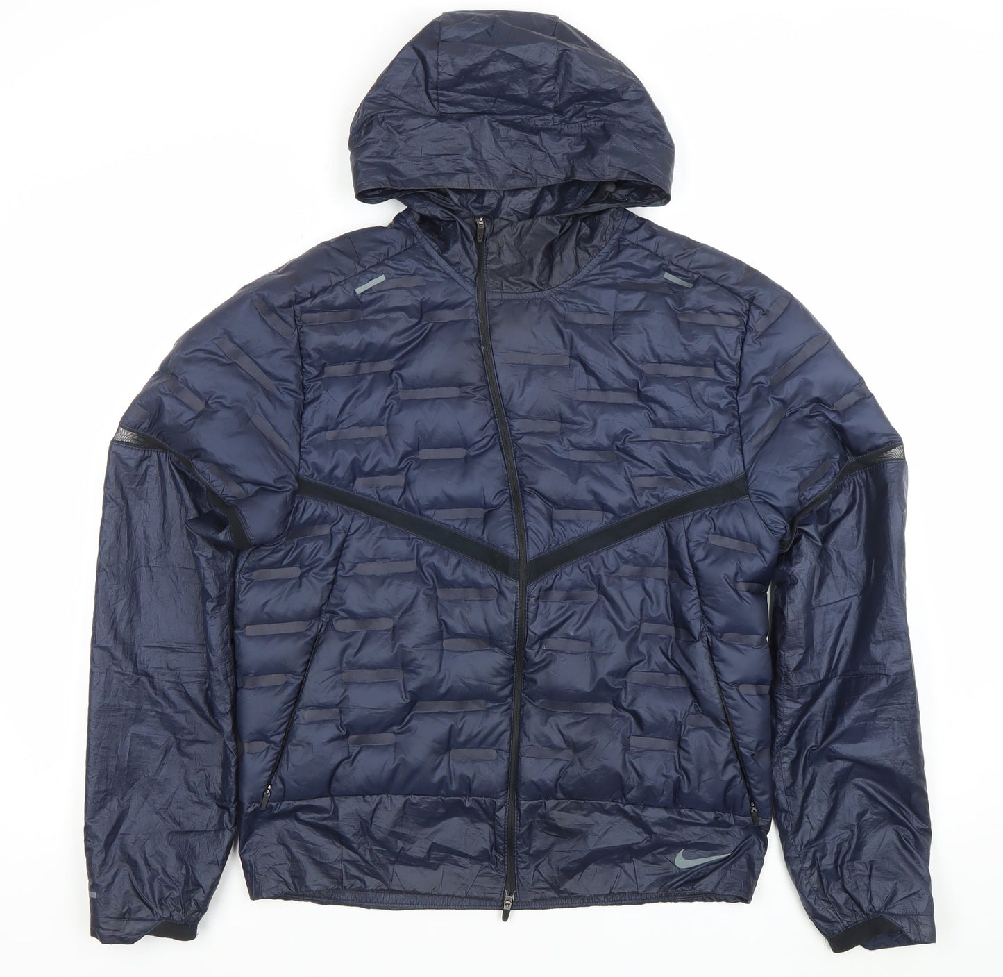 Nike Men’s Blue Running Aeroloft Hooded Puffer Jacket Size S
