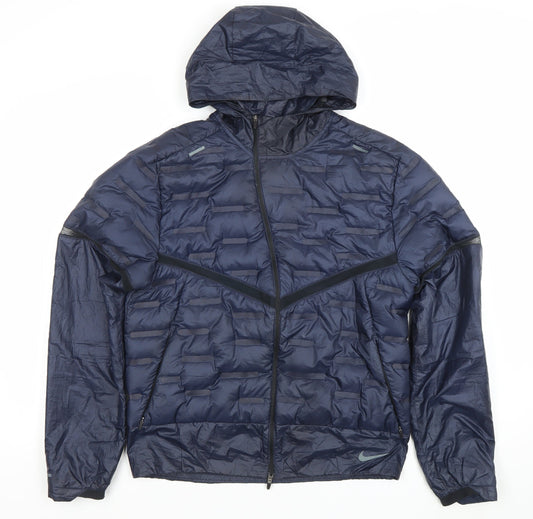 Nike Men’s Blue Running Aeroloft Hooded Puffer Jacket Size S