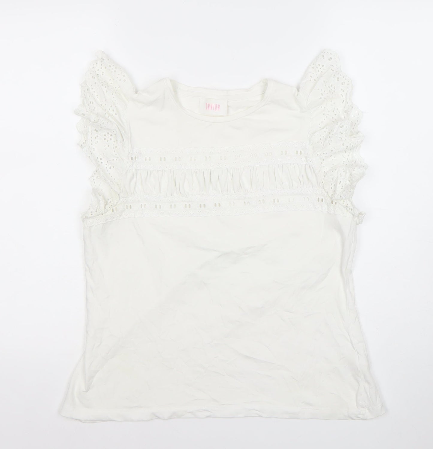 Savida Womens White Cotton Ruffle Sleeve Tunic Blouse Size 14