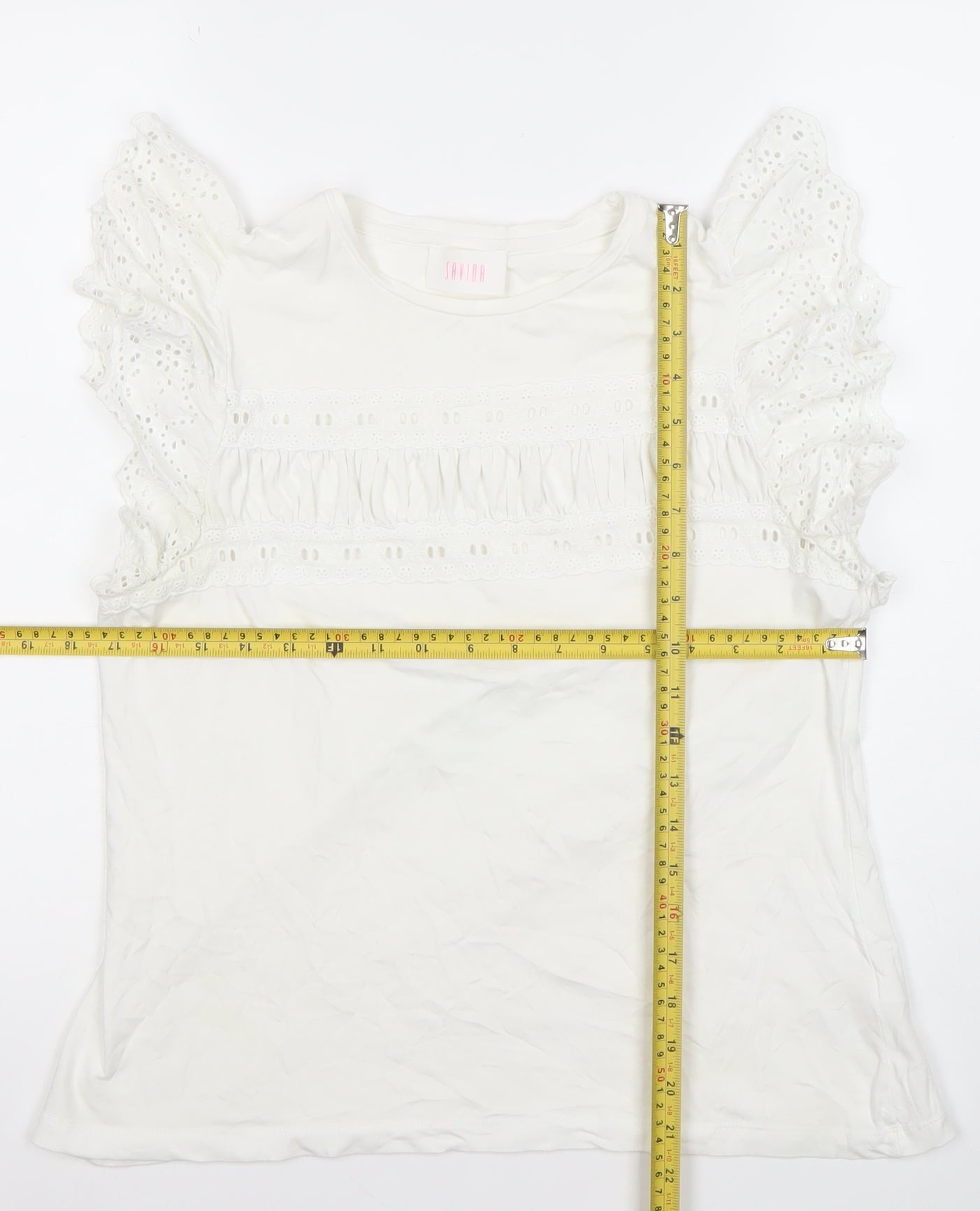 Savida Womens White Cotton Ruffle Sleeve Tunic Blouse Size 14