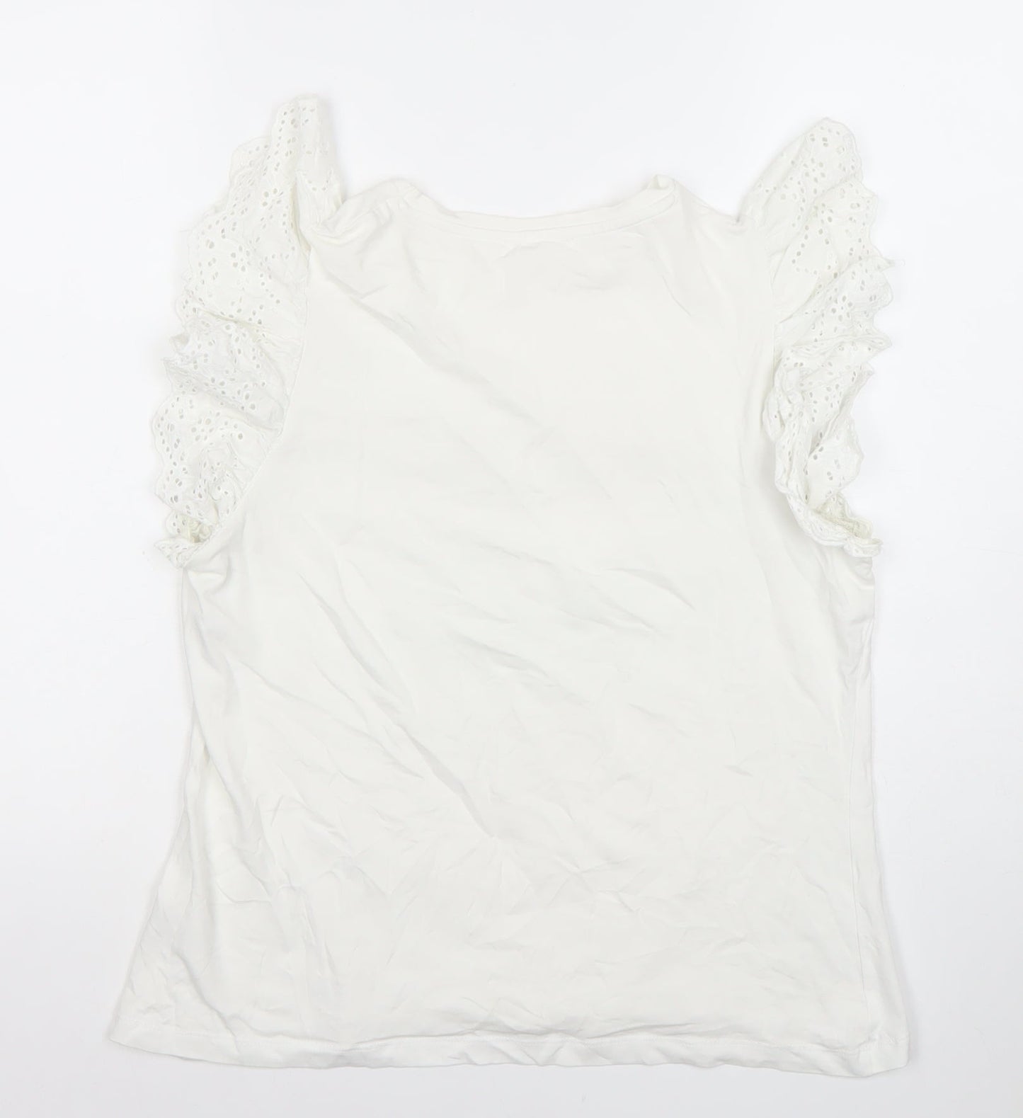 Savida Womens White Cotton Ruffle Sleeve Tunic Blouse Size 14