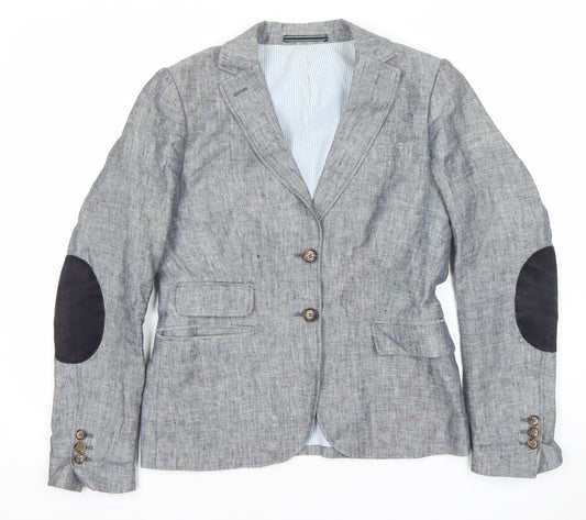 Gant Womens Grey Linen Blend Blazer UK 10 Regular Fit Two Button Jacket
