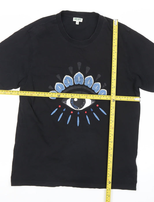 Kenzo Men's Black Eye Embroidered Cotton Graphic T-Shirt Size M