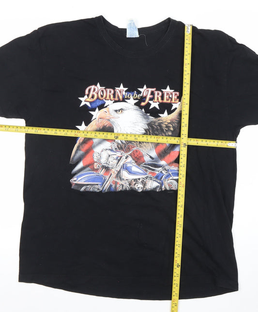 JHK Mens Black XL Born to be Free Biker Eagle Graphic T-Shirt