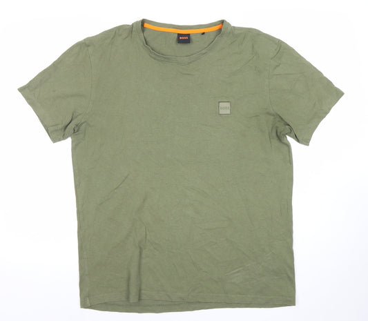 Hugo Boss Men’s Green Logo T-Shirt Size L Cotton Crew Neck
