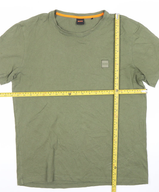Hugo Boss Men’s Green Logo T-Shirt Size L Cotton Crew Neck