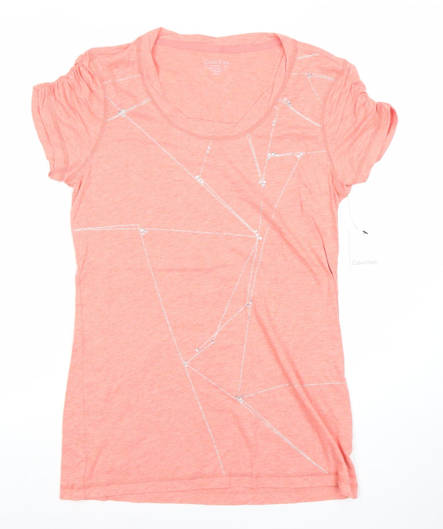 Calvin Klein Womens Pink Scoop Neck Sequin T-Shirt Size M