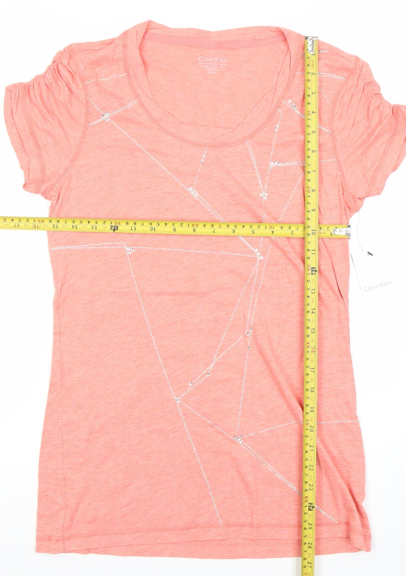 Calvin Klein Womens Pink Scoop Neck Sequin T-Shirt Size M