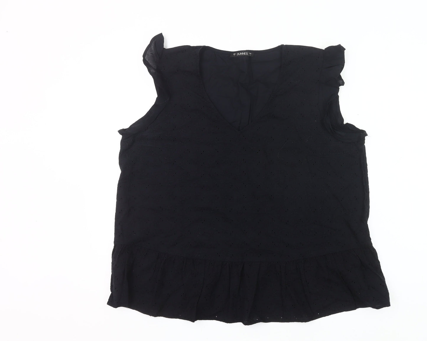 Dunnes Women’s Black Cotton Ruffle Sleeveless Blouse Size L