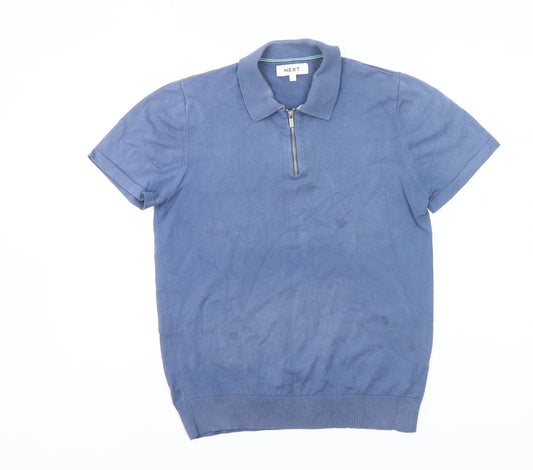 Next Men's Blue Polo Shirt S Regular Fit Short Sleeve Cotton Blend