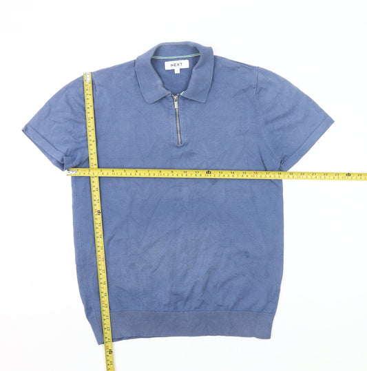 Next Men's Blue Polo Shirt S Regular Fit Short Sleeve Cotton Blend