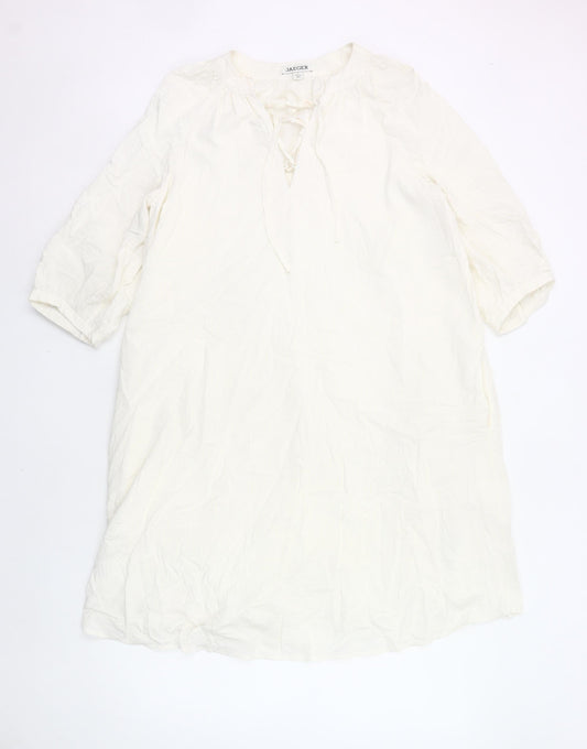 Jaeger Womens Ivory Shift Dress Size 8 Knee Length 3/4 Sleeve