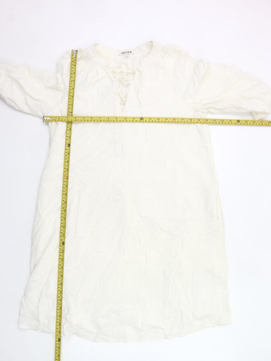 Jaeger Womens Ivory Shift Dress Size 8 Knee Length 3/4 Sleeve