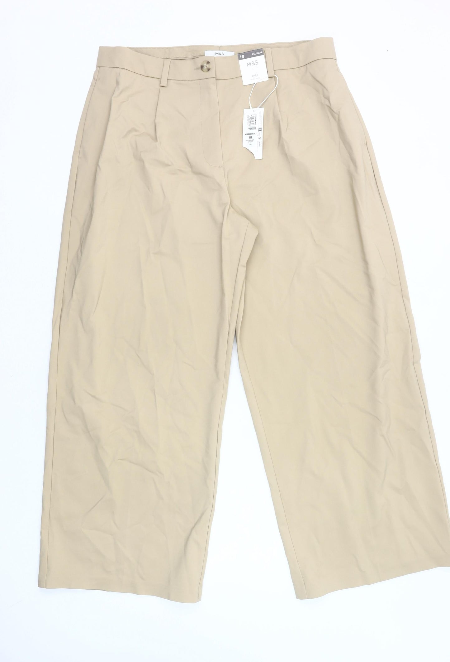 Marks and Spencer Women’s Beige Chino Wide Leg Trousers Size 18