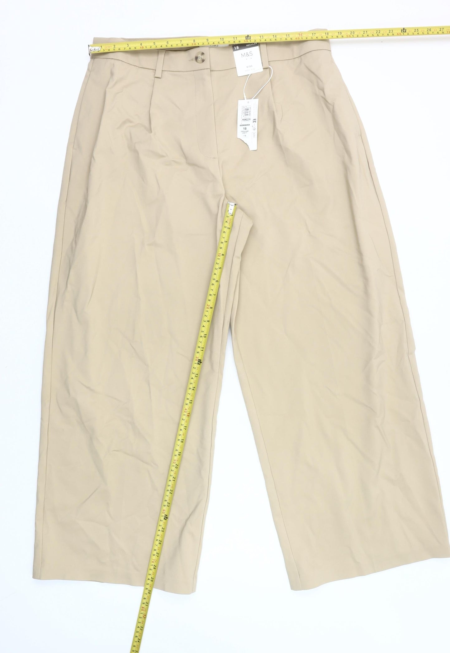 Marks and Spencer Women’s Beige Chino Wide Leg Trousers Size 18