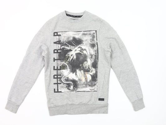 Firetrap Men's Grey Graphic Sweatshirt Crew Neck Pullover Size S