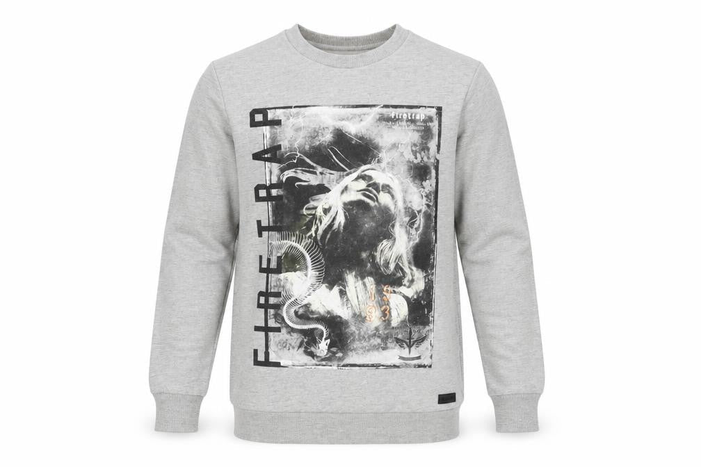 Mens UK S Regular Firetrap Grey Pullover Sweatshirt