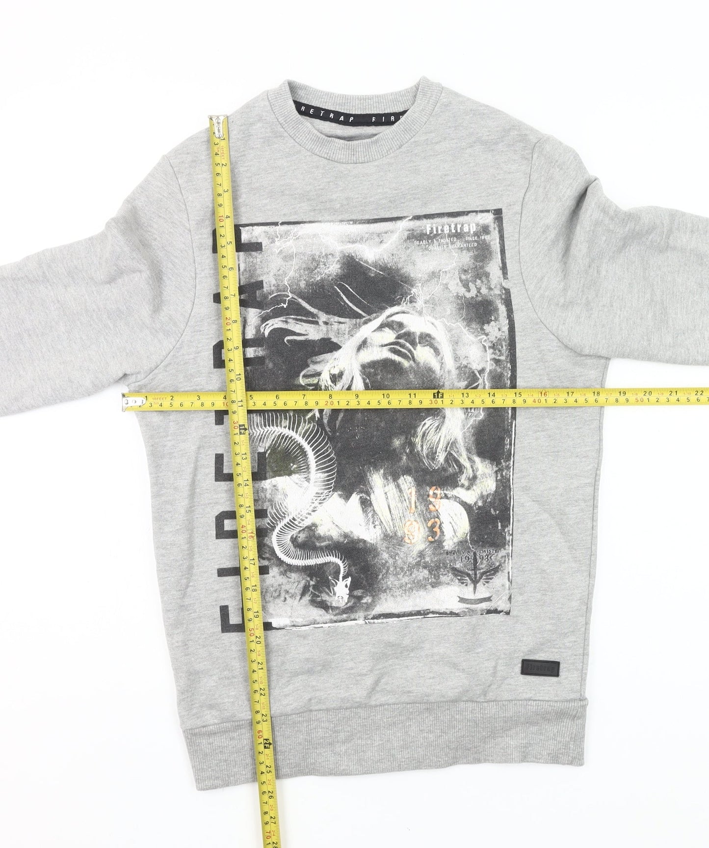 Firetrap Men's Grey Graphic Sweatshirt Crew Neck Pullover Size S