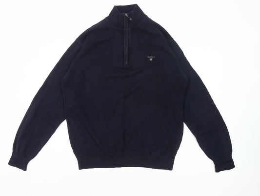 Gant Men’s Blue Cotton 1/4 Zip Pullover Jumper Size L