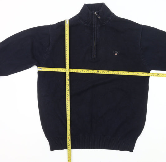 Gant Men’s Blue Cotton 1/4 Zip Pullover Jumper Size L