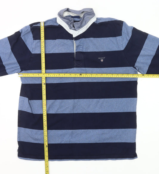 Gant Men’s Blue Striped 2XL Long Sleeve Cotton Polo Rugby Shirt