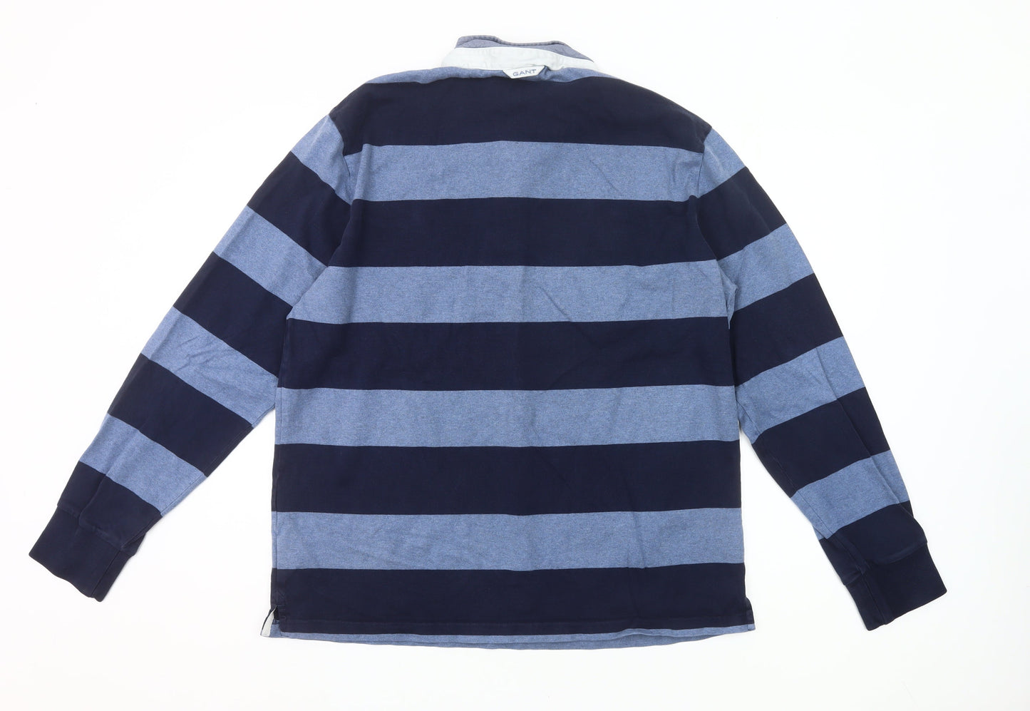 Gant Men’s Blue Striped 2XL Long Sleeve Cotton Polo Rugby Shirt