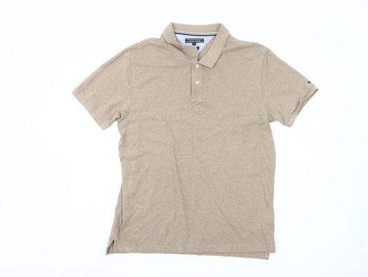 Tommy Hilfiger Men’s Beige Polo Shirt XL Slim Fit Cotton