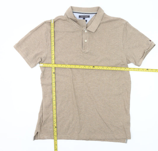 Tommy Hilfiger Men’s Beige Polo Shirt XL Slim Fit Cotton