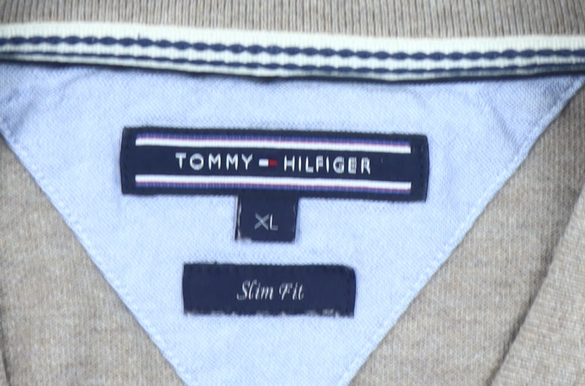 Tommy Hilfiger Men’s Beige Polo Shirt XL Slim Fit Cotton