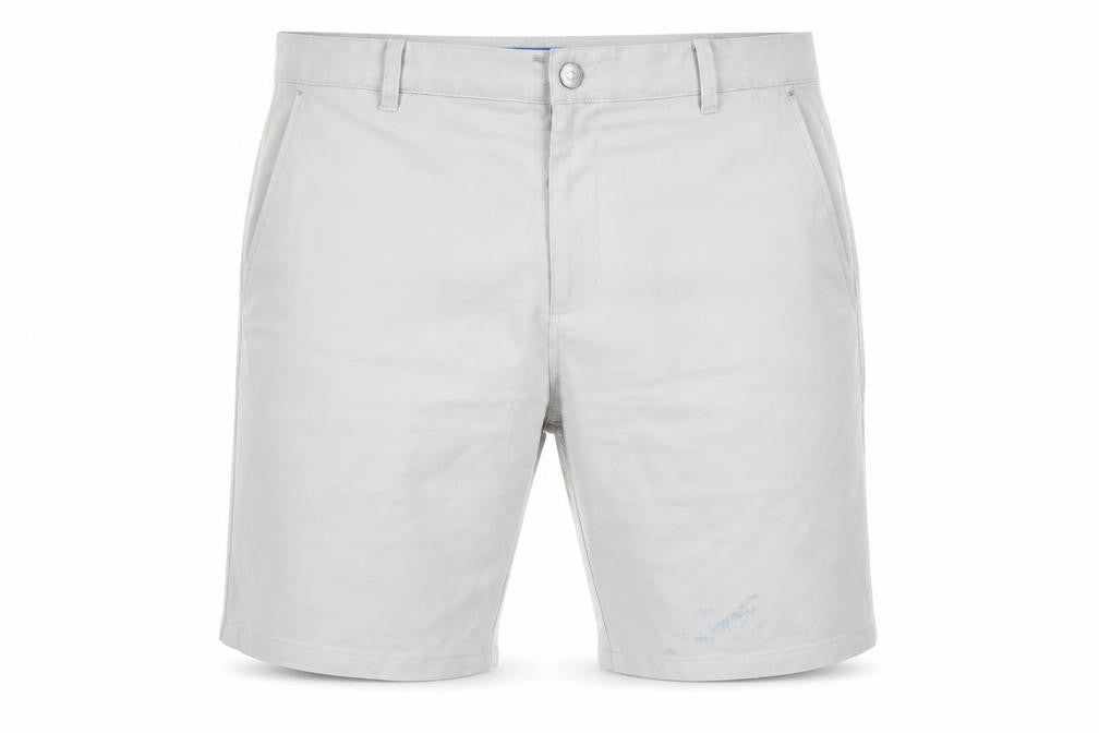 Front view of Puma women’s grey chino shorts, size UK 24, regular fit casual summer