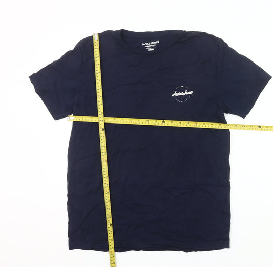 Jack & Jones Men’s Blue Regular Fit Cotton Crew Neck T-Shirt M