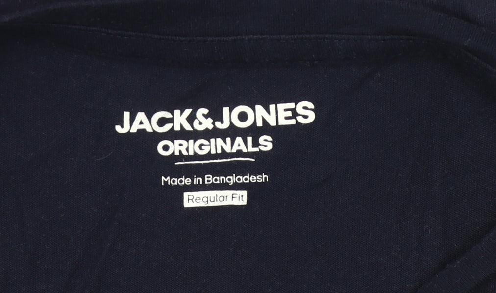 Jack & Jones Men’s Blue Regular Fit Cotton Crew Neck T-Shirt M