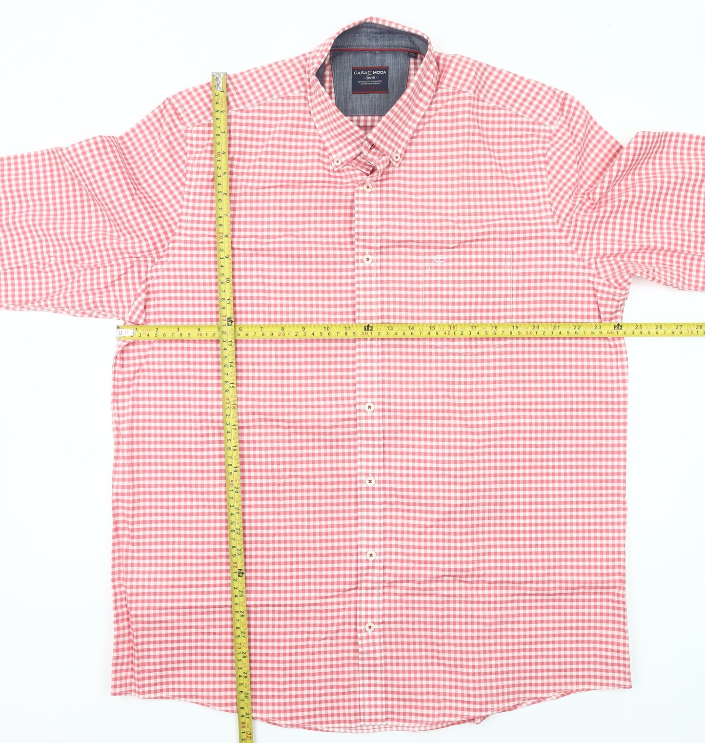 Casa Moda Men's Red Check Button-Down XL Shirt Long Sleeve Cotton
