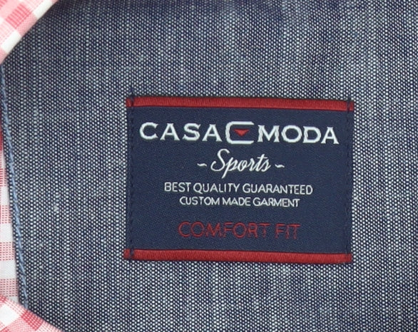 Casa Moda Men's Red Check Button-Down XL Shirt Long Sleeve Cotton
