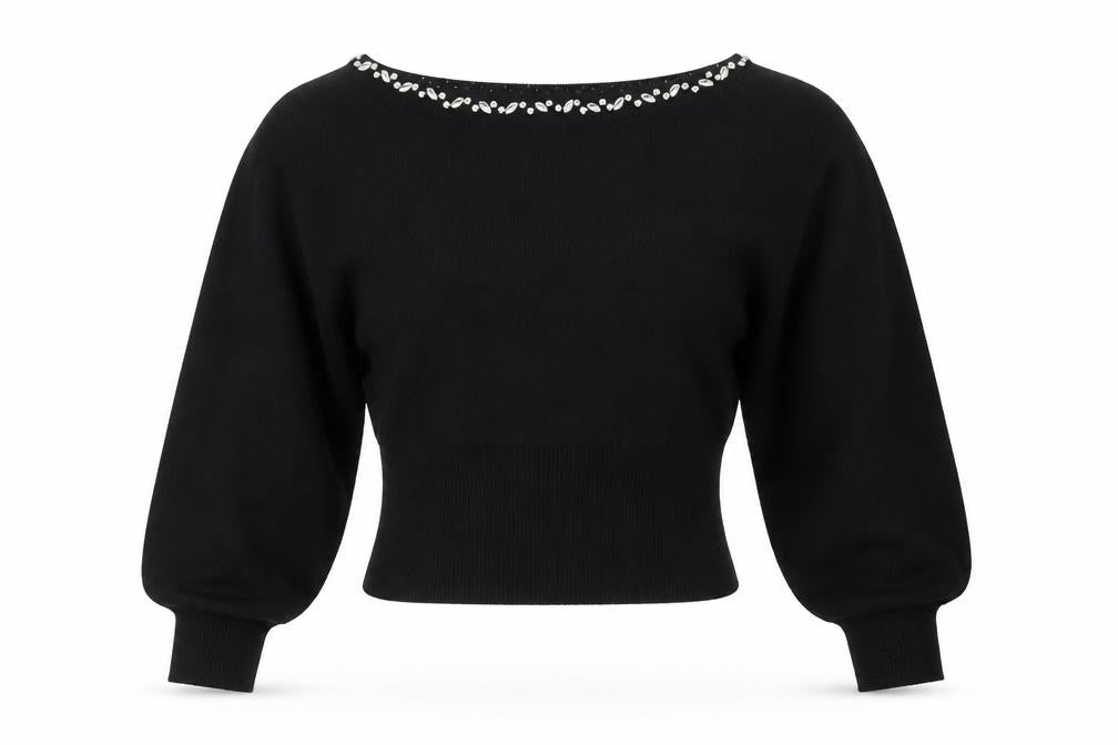 Friends Like These Womens Black Size 8 Beaded Boat Neck Jumper