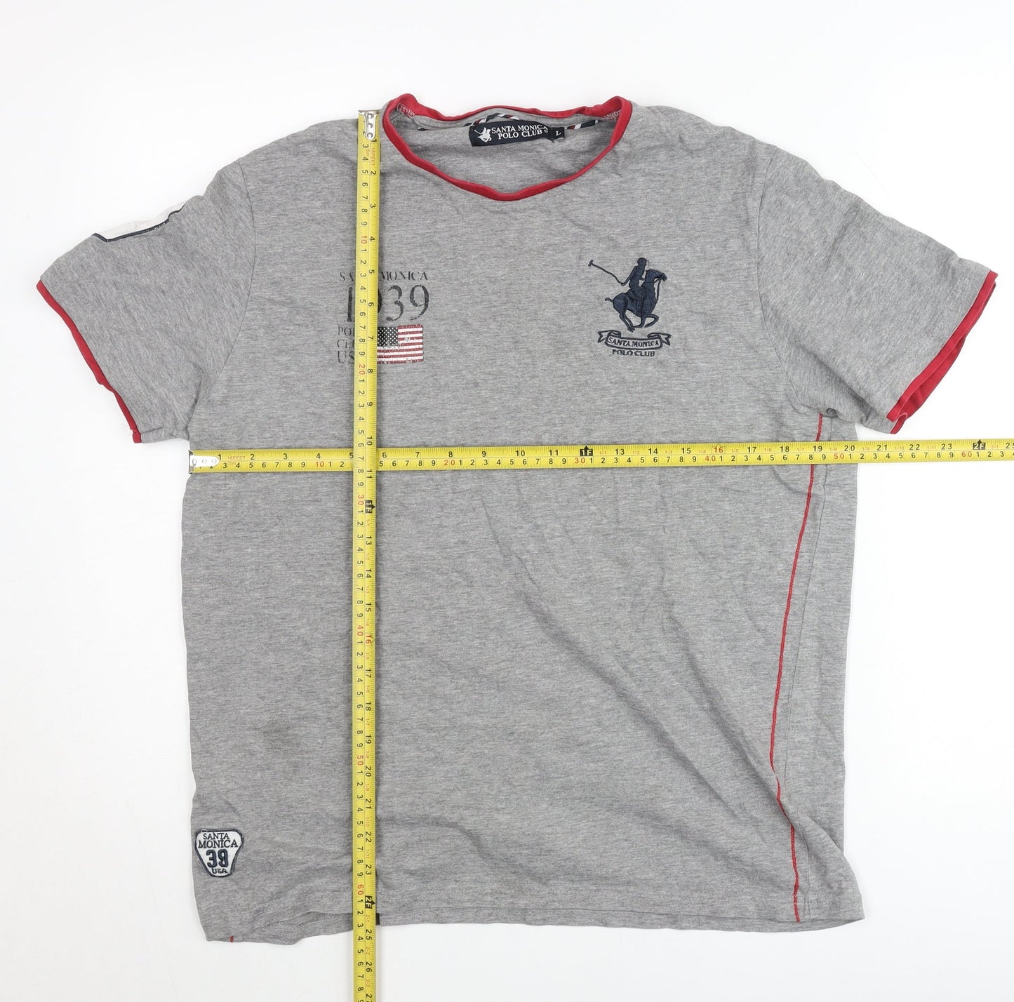 Santa Monica Polo Club Men's Grey L Graphic Embroidered T-Shirt