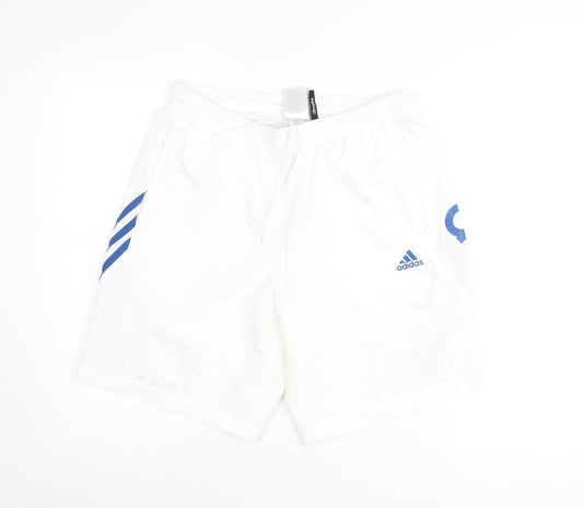 Adidas Men’s White Sports Shorts M Elastic Waist Drawstring Logo