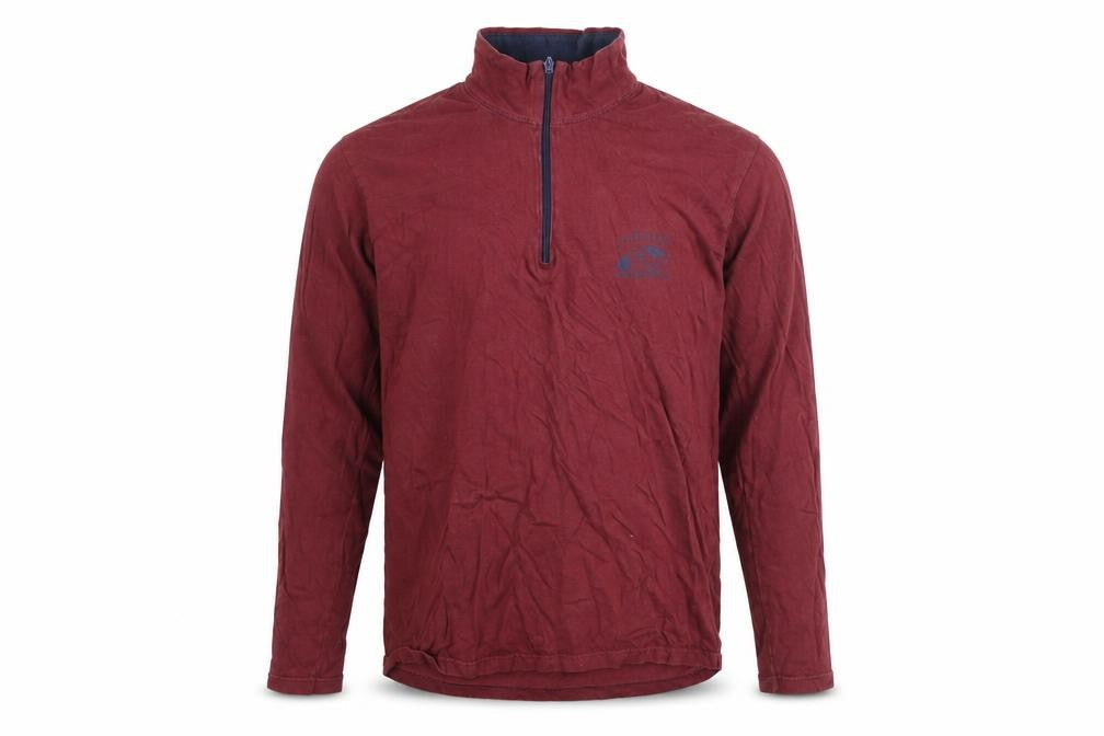Front view of Atlas For Men men’s red m 1/4 zip pullover sweatshirt outdoor cotton