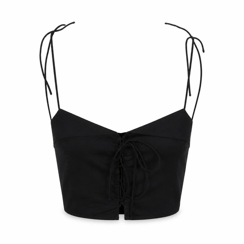 Motel Womens Black Cropped Tank Top Spaghetti Strap Size S