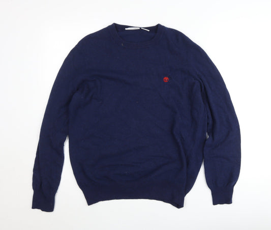 Timberland Men's Blue L Pullover Crew Neck Wool Cotton Jumper