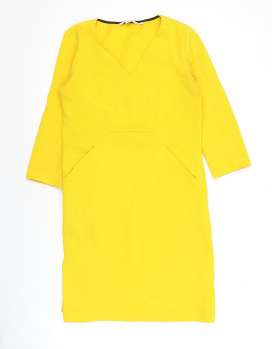 Boden Women’s Yellow Sheath Dress Size 10 V-Neck 3/4 Sleeve