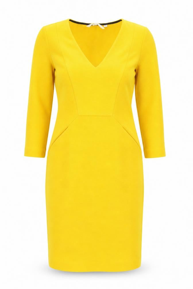 Boden Women’s Yellow Sheath Dress Size 10 V-Neck 3/4 Sleeve