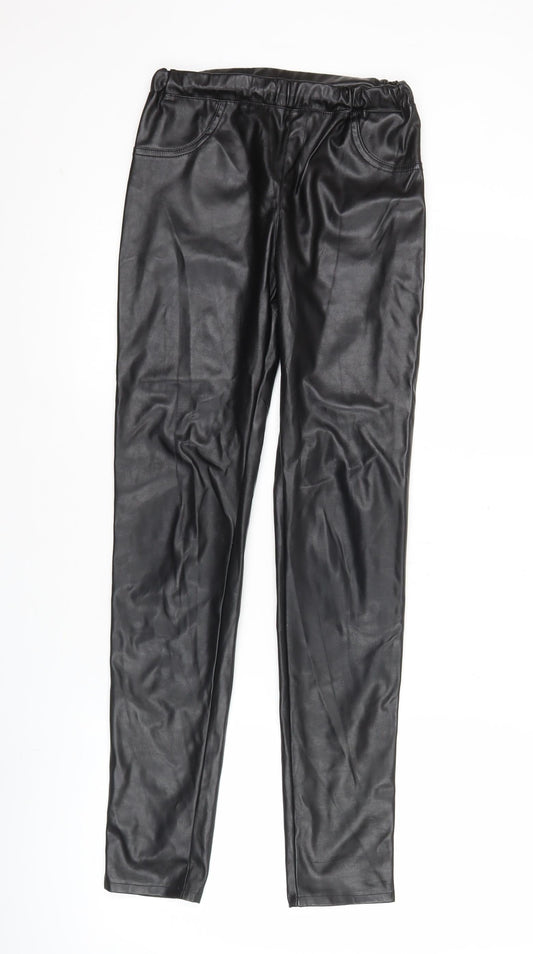 Guess Womens Black Faux Leather Leggings Size 16 Skinny Fit